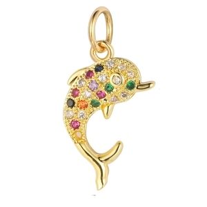 Colorful Dolphin Charm with Multicolor Cubic Zirconia Accents